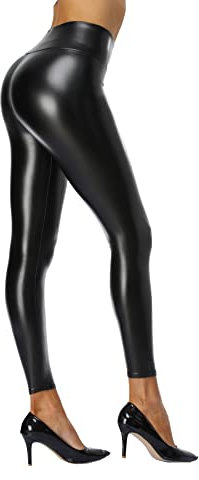 Teemie Damen Kunstleder Leggings High Waist Lederhose Sexy Stretch Skinny Hose Dünn Fleece Gefüttert Schwarz S