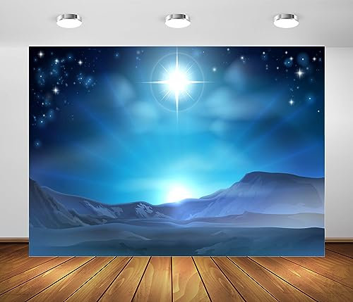 BELECO 2.1x1.5m Stoff-Krippenkulisse, Weihnachtsstern, Nachtstern von Bethlehem über der Wüste, Geburt Jesu, Hintergrund, Weihnachtskrippendekoration, religiöser Glaube, Bibelgeschichte, Fotostudio