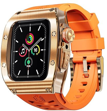 Shellbox Coque Compatible avec Apple iWatch Series 9 8 7 45 mm/Series 6 SE 5 4 44 mm,boîtier de Protection Robuste en Acier Inoxydable avec Bracelet,Coque iWatch Robuste pour Homme et Femme