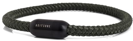 Akitsune Silvus Nylonarmband | 5mm Dick | Armschmuck Damen Herren Edelstahl Armband Magnetverschluss - Mattschwarz - Olive 22,5cm