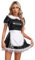FEESHOW Damen Kostüm Latex Dienstmädchen Kleid Lack Maid Kleid Französisches Magd Uniform Fasching Karneval Kostüm Nachthemd Partykleid Schwarz_A 5XL