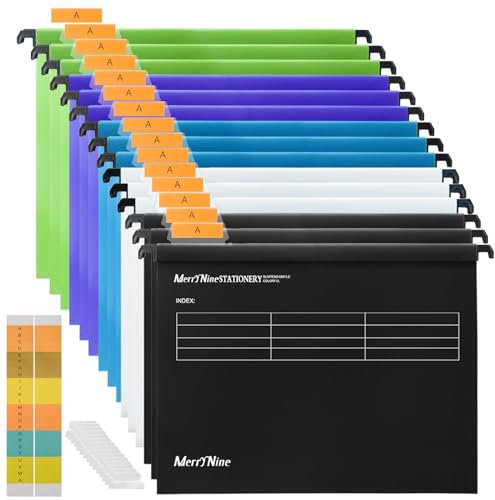 MerryNine A4-Hängemappen,Polypropylen-Aktenschrank, Hängemappen mit Tabs und Karteneinsätzen, für Schule, Zuhause, Arbeit, Büro, Organisation (1, Mischfarbe)