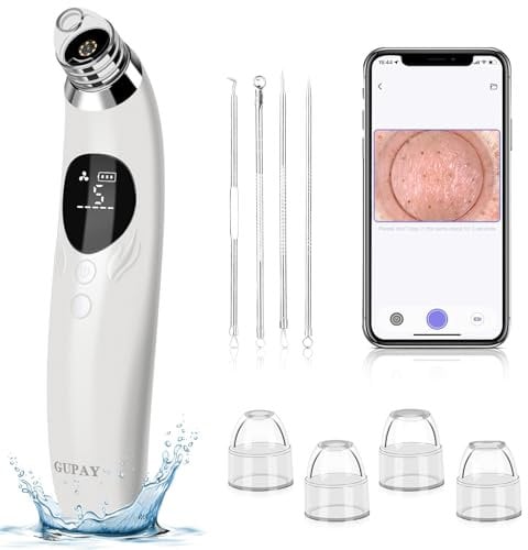 GUPAY Blackhead Remover Vacuum, Pore Vacuum with 1080p HD Camera Visible Facial Pore Cleanser with 4 Suction Heads, 5 Suction Power for Pimple Acne Whitehead Deep Cleansing Remover Tool