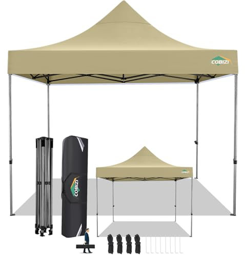 COBIZI Faltpavillon 3x3 Wasserdicht Stabil Winterfest ohne Seitenwand,Pop Up Pavillon Partyzelt,Sonnenschutz Gartenpavillon,Pavillon Faltbar mit Handtasche(3 mal 3m Khaki)