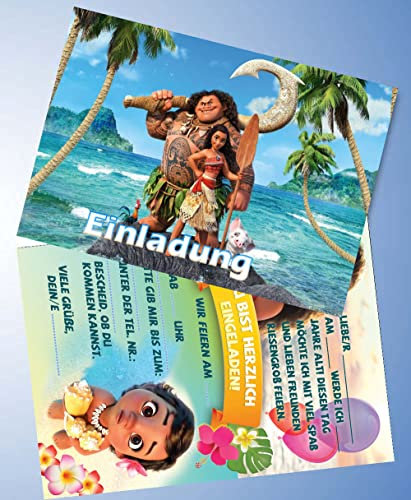12 Einladungskarten & 12 Umschläge für Geburtstag Partys und Kindergeburtstag Vaiana Nr. 67