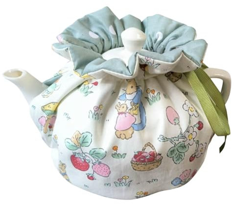 Cozies - Tetera de algodón vintage floral con cubierta antipolvo para té, para cocina, hogar, decoración acogedora con almohadilla aislante para ama de casa, amiga, mamá (conejo)