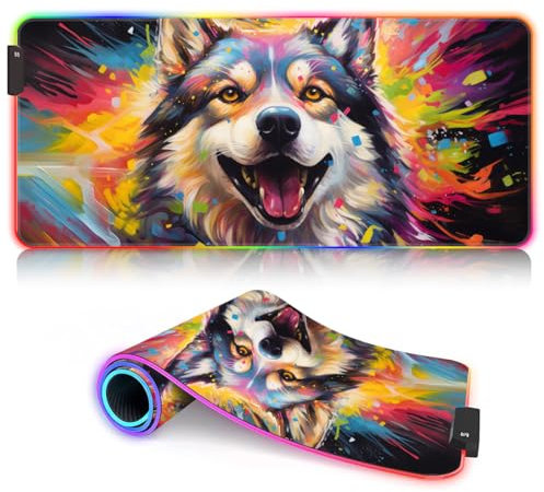 Tastatur und Maus Malamute-Hund Malt LED-PC-Schreibtischzubehör – Erweiterte ROG Extra große Gaming-Matte (60 x 35 x 0,3) cm Schreibtischorganisation und Zubehör