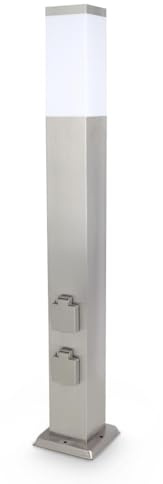 LongLife LED Pollerleuchte mit 2x Steckdosen E27 Fassung IP44 - Hohe: 80cm - Farbe: Edelstahl