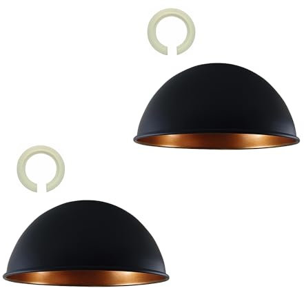 LEDSone 2er-Pack nicht elektrische Lampenschirme, Vintage-Metall-Retro-Stil, einfach anzubringen, schwarzer Lampenschirm innen goldfarben, für Wohnzimmer, Schlafzimmer, Küche, Café und Restaurant