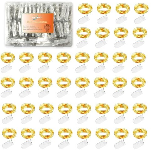 LED Lichterkette Batterie, 40 Stück batteriebetriebene Kupfer Drahtlichterkette 1M 10 LEDs Warmweiß Weihnachtsbeleuchtung für Schlafzimmer, Party, Hochzeit, Garten, Innen und Aussen Dekoration