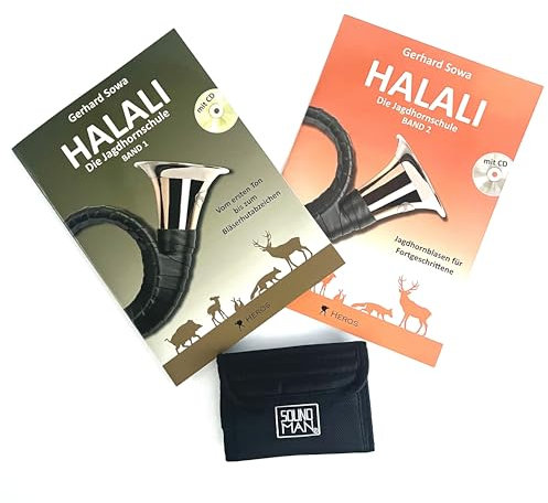 Halali - Die Jagdhornschule Band 1 u. 2 von Gerhard Sowa ISBN 9783940297006 u. 9783940297099 + Soundman Mundstücktasche für Jagdhorn (Starterset)