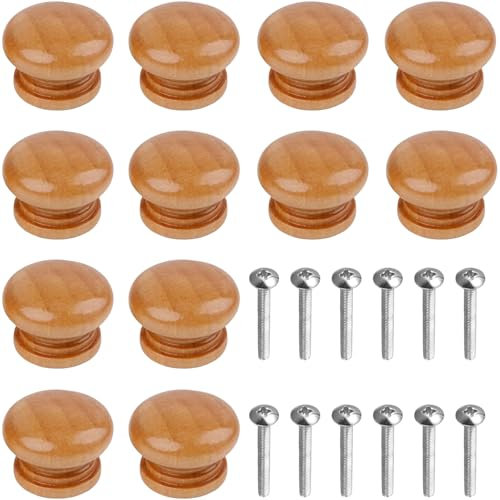 12Pcs Wooden Drawer Knobs, Door Knobs for Cupboards, Wooden Knobs, Wooden Drawer Knobs with Screws2.8 X 2.3cm / 1.12 X 0.92 Inches, Wood Furniture Door Knobs for Home Kitchen Office Door Drawer