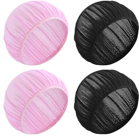 Dimeho Reti per Capelli per Dormire, 4 Pezzi, Reti per Capelli in Rete, per Dormire, Cappelli da Notte in Rete Morbida, Nero + Rosa, Taglia Unica