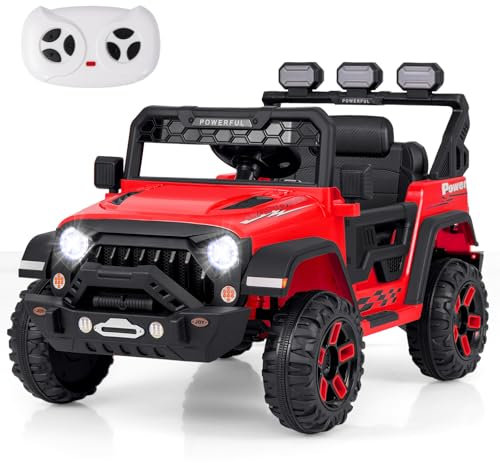 DREAMADE Elektroauto für Kinder, 12V Elektroauto mit Fernsteuerung, Elektrofahrzeuge mit schwenkbaren Rückspiegel & Musik & Licht & Hupe, elektrisches Auto für Kinder ab 3 Jahre (Rot)