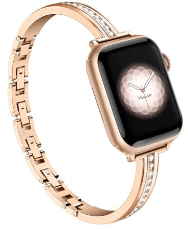 Missair Compatible with Apple Watch Straps 40mm 38mm 41mm 44mm 42mm 45mm 46mm 49mm for Women, Slim Metal Jewelry Bracelet with Bling Diamond for iWatch SE Series 11 10 9 8 7 6 5 4 3 2 1 Ultra