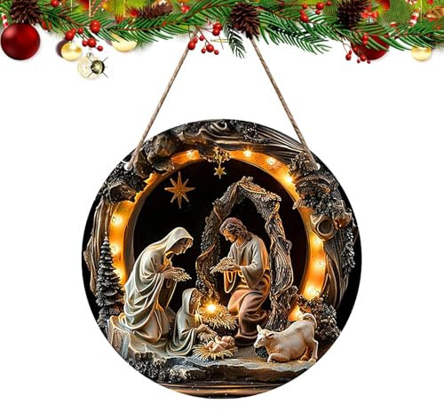 20x20x0,3cm Deko Krippe Ornament Weihnachten Krippe Tür Anhänger Detaillierte Krippe Schnitzereien Festliche Türdeko für Fenster Kamin Wand Baum Tür Kaminsims