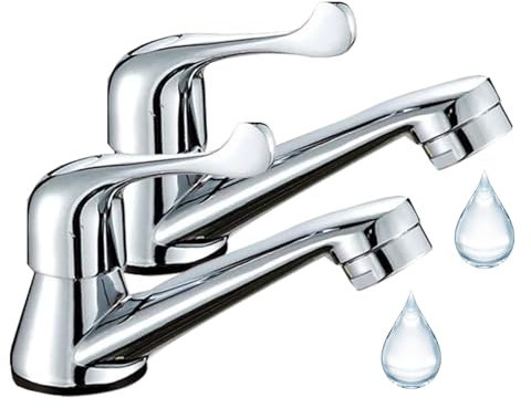 eTrademart - Juego de 2 grifos para lavabo de baño, 1,27 cm BSP de latón cromado para lavabo de baño y cocina, juego de grifos separados de frío y calor con palanca de giro de ¼ para un control suave