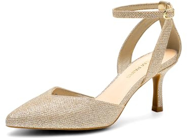 DREAM PAIRS Women's Stiletto Kitten Heel Pumps | Elegance That Breath, 3 heel, High heel, Latex insole, Ankle strap, Non-slip sole, Pointed toe, The Go-To Heels