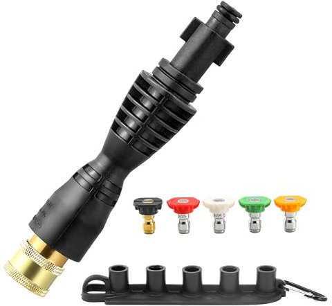 FIXFANS Pressure Washer Gun Adapter with 5 Spray Nozzles and 1 Tips Holder - Power Washer Wand Replacement Kit - Compatible with Some Ryobi, Portland, Husky Electric Pressure Washers Black