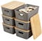 Sagittar Set of 6 Storage Boxes with Bamboo Lid, Imitation Rattan Plastic Storage Basket, Stackable Storage Bins, Ideal for Kitchen, Bathroom, Office, Wardrobe (Grey)