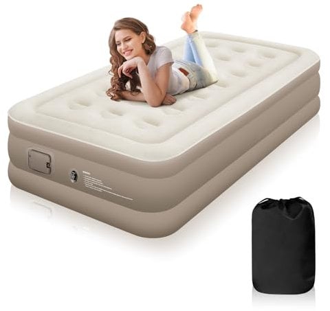 Single Airbed, NO Socket Needed-JUST One-click, Air Bed with Built in Pump, Self Inflating Mattress Single, Inflatable Mattresses Air Blow up Bed Guest, 191x99x40cm