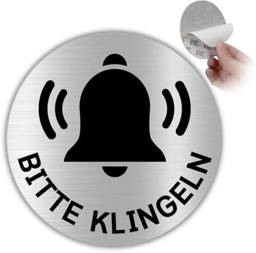 LEIASA | Selbstklebendes Schild Klingel drücken - Durchmesser Ø 100 mm - Dicke 0,8 mm - Aluminium - Klingelschild - Schild Klingel betätigen - 3M-Klebeschild - Hinweis Klingel
