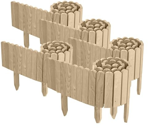 Floranica 10 m Beeteinfassung Flexibler Holzzaun 5 St. 2 m x 20 cm Unbehandelt Steckzaun aus Kiefernholz Rasenkante Teichzaun Rollboard 5 tlg Erweiterbares Zaunset für Garten