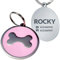 Chapa de Identificación Personalizada para Perros y Gatos – Placa Grabada de Acero Inoxidable con Nombre y Teléfono – Ideal para Mascotas Pequeñas, Medianas y Grandes (Redondo hueso rosa 37 cm)