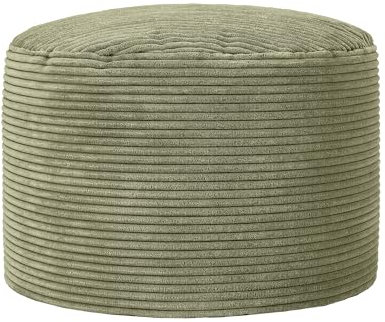 Icon Milano Hocker, Salbeigrün, Flauschiger Cord Stoff, Sitzsack Cord, Sitzpuff Hocker mit Füllung, Fußhocker für das Wohnzimmer, Deko Wohnzimmer