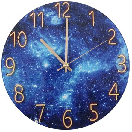 Fyeme Wanduhren Wohnzimmer 30cm Wohnzimmer Uhr Wand Gehärtetes Glas Sternenhimmel Muster Wanduhr Ohne Ticken Geeignet für Wohnzimmer Schlafzimmer Arbeitszimmer Küche Klassenzimmer (B)