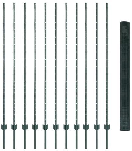 vidaXL Geschweißter Drahtzaun mit 11 U-Pfosten, grün | Robuster 1,6 x 25 m Stahlzaun, UV-beständig und erweiterbar für Garten, Terrasse, Wohn- und Geschäftsnutzung, Sichtschutz und Witterungsschutz