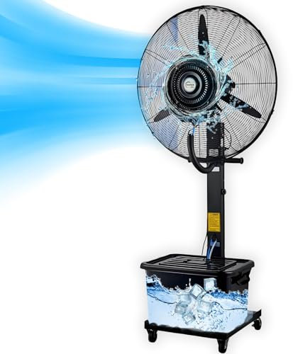 LXHGVKHJ Ventilateur Brumisateur Industriel sur Pied, Réservoir de 42L, Ventilateur rafraichisseur d'air Extérieur 65cm, Oscillation à 90°, 3 Vitesses, 4 Roulettes portatif(25 inches)