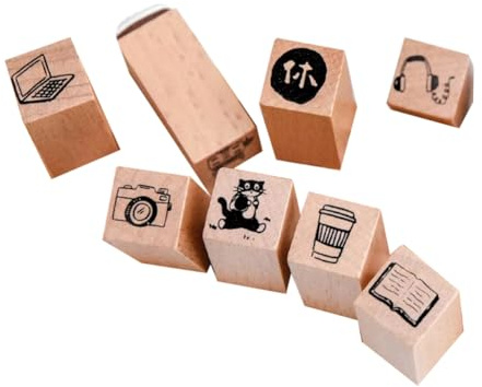 Uxsjakjsd 9pcs/Set Holzmarken Nettel Cartoon Mini Muster Gewöhnliches Leben Schöner Welt Kalender Planer Scrapbooking B