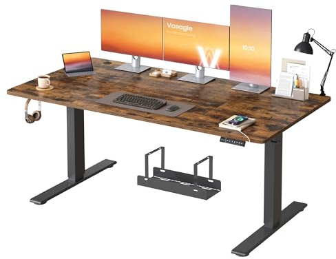 VASAGLE Electric Standing Desk, USB C Port, Cable Tray, Rustic Brown | Height Adjustable Desk, Sedentary Reminder, 3 Memory Heights, 160 x 80 cm, for Home Office, LSD146KD03