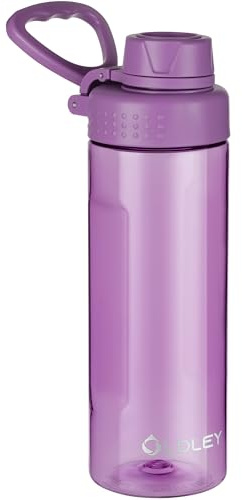 OLDLEY 600ml/20oz Water Bottle BPA Free Tritan Clear Water Bottle with Screw Lid & Carry Loop Reusable Leakproof Drinking Bottle for Sports, Gym, School, Outdoor (Deep Purple)
