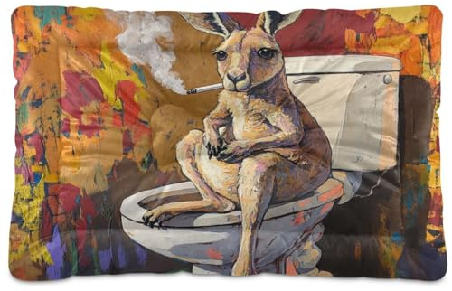 tplaotee Funny Kangaroo Retro Toilet Washable Pet Mattress Non-Slip Soft Comfortable Dog Cat Bed for Medium/Large Dogs 36 x 24