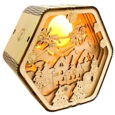 PizazzToy 3D Holz Puzzle Weihnachtsschneehaus Model, DIY Handicraft Fröhliche Weihnachtslampe aus Holz geschnitzt 3D Steampunk Puzzle, Weihnachten 2025 Dekoration Geschenk Modell (Kit Version)