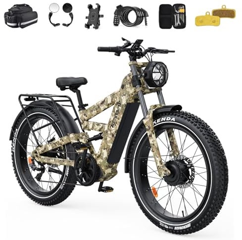 TESWAY X9 ULTRA Electric Bike, Dual Motor 200KM/120 Miles Long Range Ebike, 60V 30A 1800Wh, 26 240NM Fast Fat Tire Full Suspension AWD E-Bikes