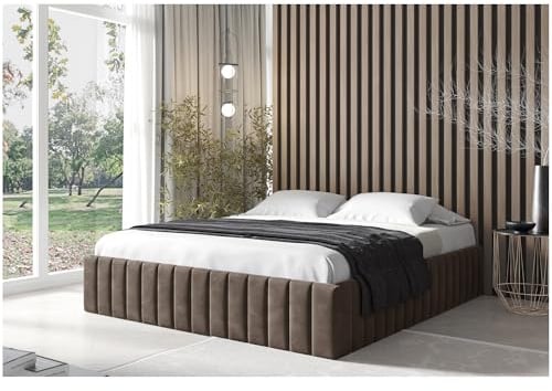 MEBLINI Bourne Polsterbett 200x200 mit Stauraum - Matratze, Lattenrost und Bettkasten - Bett mit Stauraum - Doppelbett - Stauraumbett - Betten - 200x200 - Braun Samt/H3