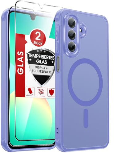 LeYi für Samsung Galaxy A26 5G Hülle für Magsafe mit 2X Panzerglas-Hellblau | Handyhülle Ultra Dünn Magnetisch Schutzhülle Schutzglas Matt Transluzent Stoßfest Handy Phone Case Cover 128gb A 26