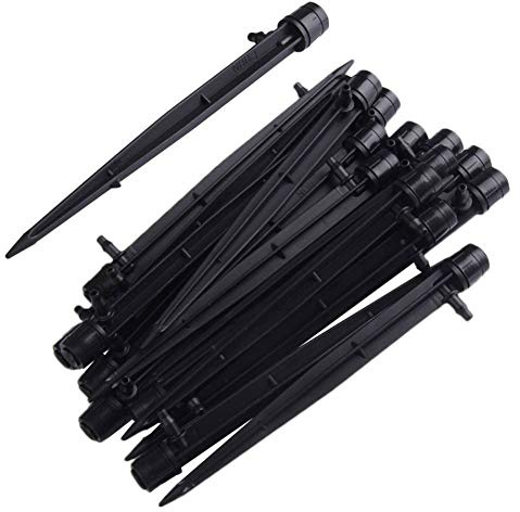 AKOAK 25 x 50 Stück 360 Grad verstellbare Wasserdurchfluss-Bewässerungs-Tropfsystem auf Pfahl, Modell für Haus und Garten für 4 mm / 7 mm Röhren (25 Stück)