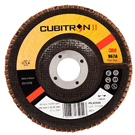 3M Cubitron II Fächerschleifscheibe 967A, 125 mm, 22,23 mm, 40+, flach, 10 Stück / Karton