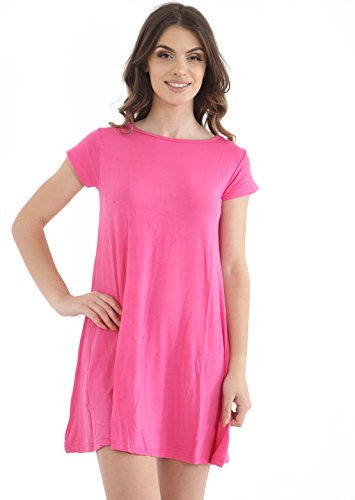 GW CLASSY OUTFIT Women's Cap Sleeve Swing Dress Ladies Casual Summer Dresses Plain & Printed Midi Swing Dress UK Size 8-26 (8-10, Cerise Pink)