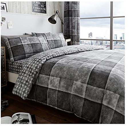 GC GAVENO CAVAILIA Parure de lit à Carreaux Chaude et Confortable avec taies d'oreiller - King Size - Gris (230 x 220cm)