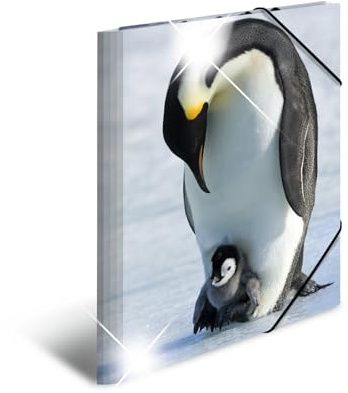 HERMA Elastic Folder Animals with Penguins Motif, A3, Glossy Plastic, with Inner Print, 1 Span Folder