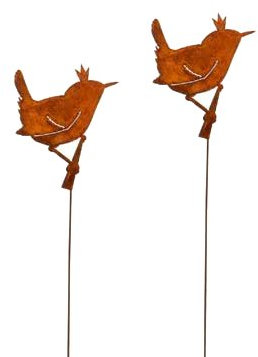 Zaunkönig; Blumenstecker; Metall, Rost; 60 cm; 2 Stück; Beetstecker; Blumenstecker; Vogelstecker