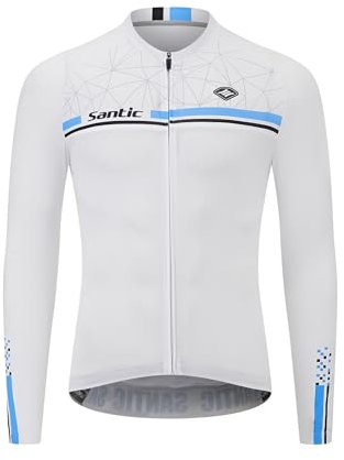 Santic Cycling Jerseys for Men Long Sleeves,Mens Cycling Jersey with Pockets White EU XXL