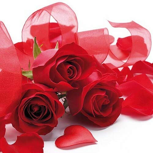 20 Servietten Rosen und Herzen in rot als Tischdeko für Hochzeit und Valentinstag 33x33cm