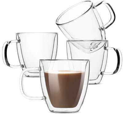 BTaT Espresso Cups, Set of 4 (5 oz, 150 ml), Glass Coffee Mugs, Double Wall Glass Cups, Cappuccino Cups, Latte Cups, Latte Mug, Clear Coffee Cup, Espresso Glass, Glass Tea Cups