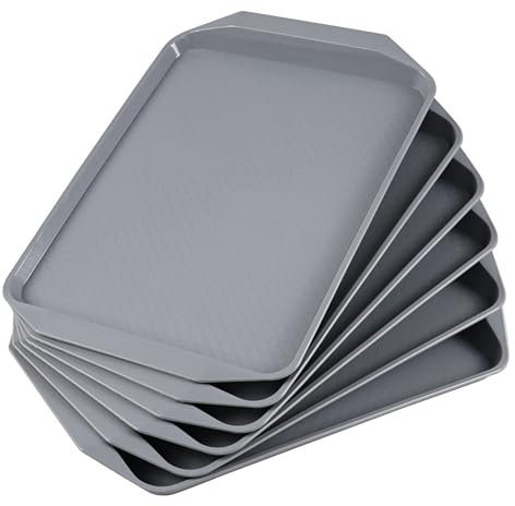 Vcansay Vassoi Rettangolari in Plastica, Grandi Vassoi di Servizio, Grigio, Set di 6